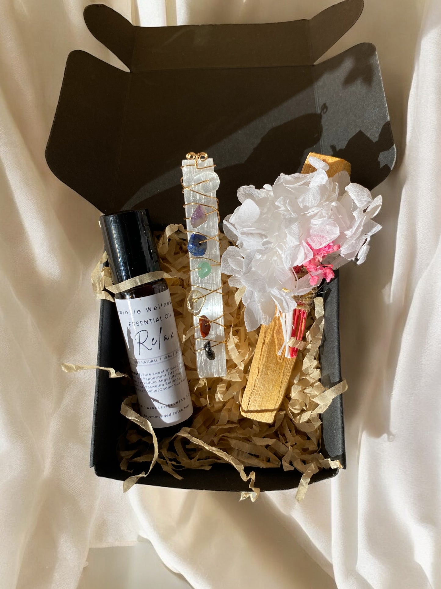 Aromatherapy Gift Box | Palo Santo, Essential Oil Roller & Crystal Set | Self Care Gift for Her