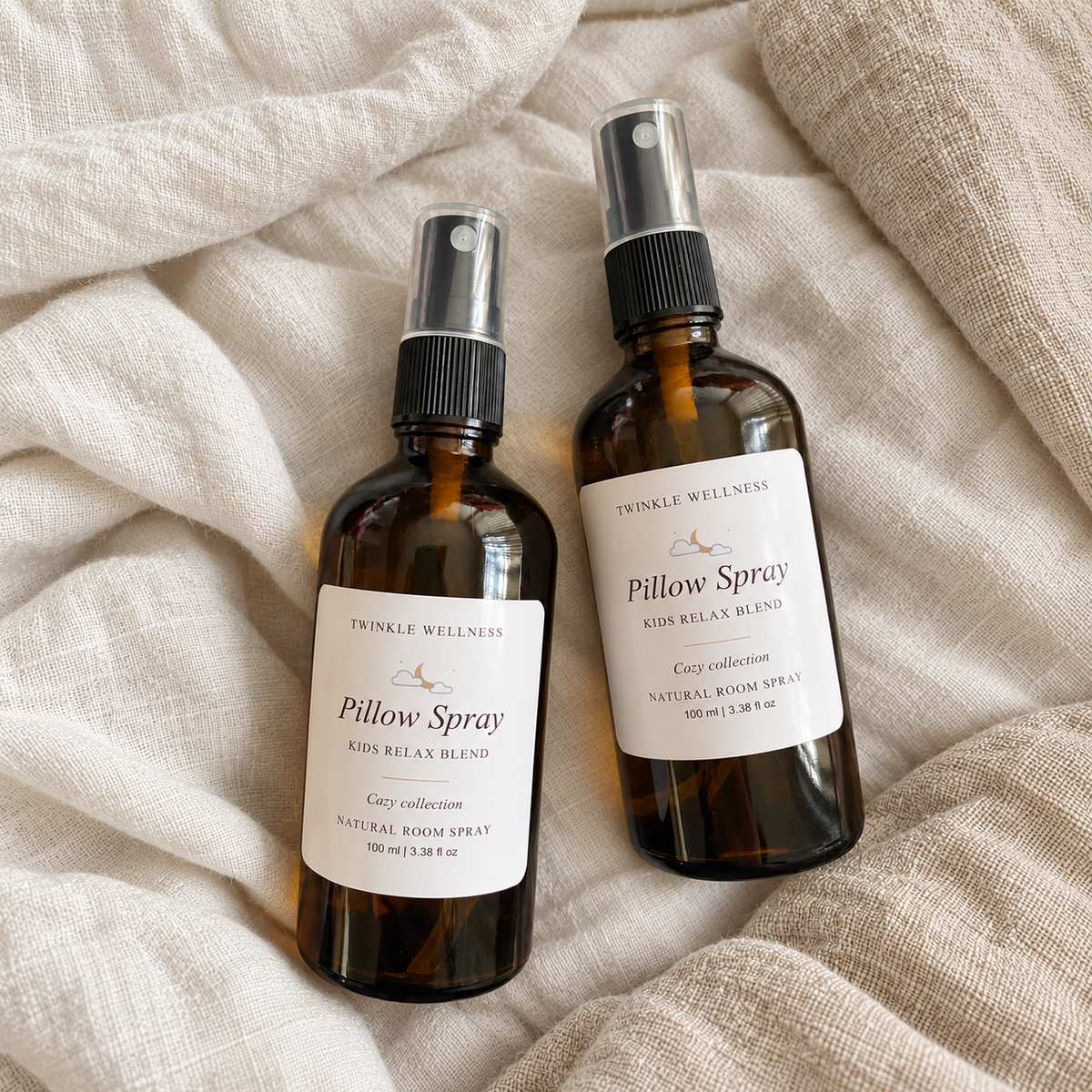 Natural calming pillow spray with Lavender, Chamomile and Mandarin essential oils. Supports relaxation and restful sleep children.