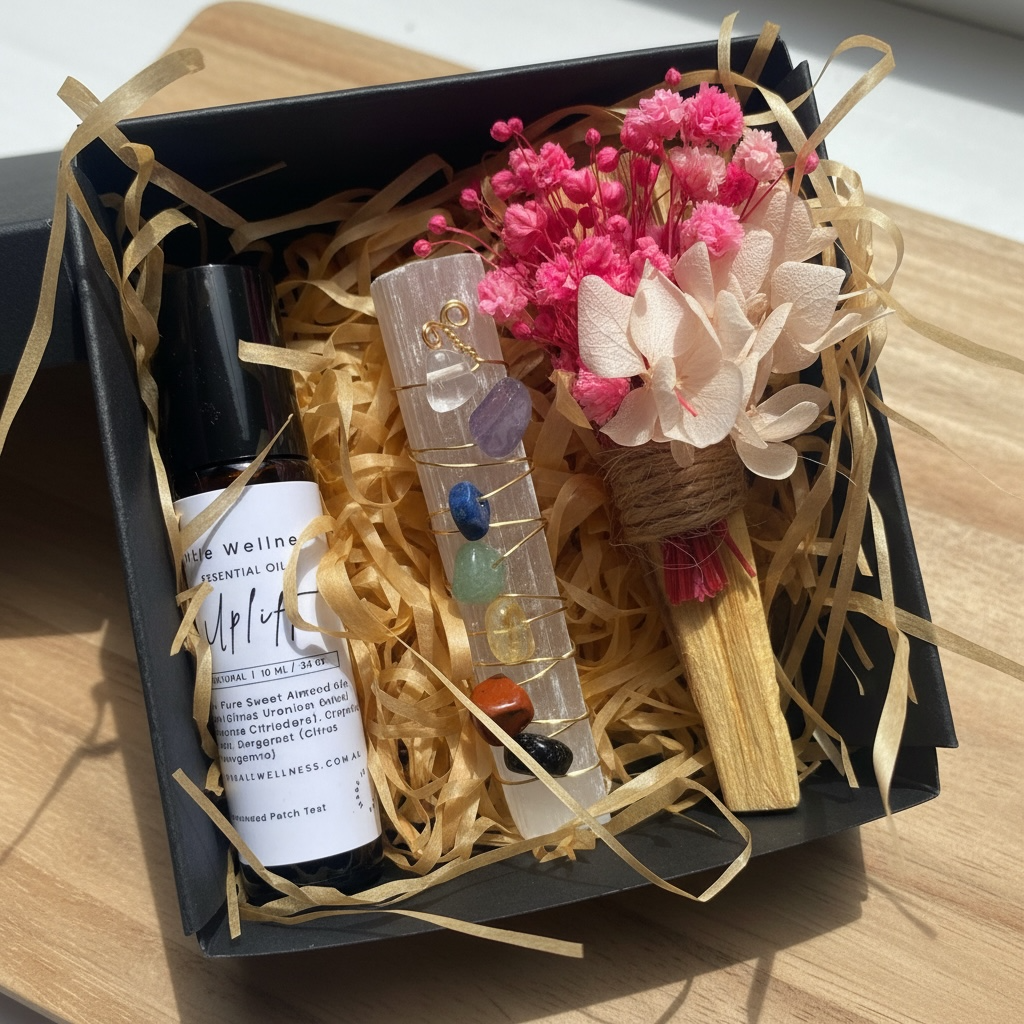 Aromatherapy Gift Box | Palo Santo, Essential Oil Roller & Crystal Set | Self Care Gift for Her