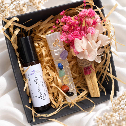 Aromatherapy Gift Box | Palo Santo, Essential Oil Roller & Crystal Set | Self Care Gift for Her
